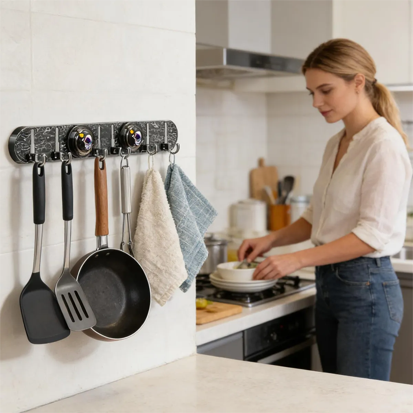 Foldable Suction Corner Multi-Hook Rack