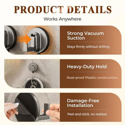 Heavy-Duty No-Drill Strong Suction Cup Utility Hook PRO