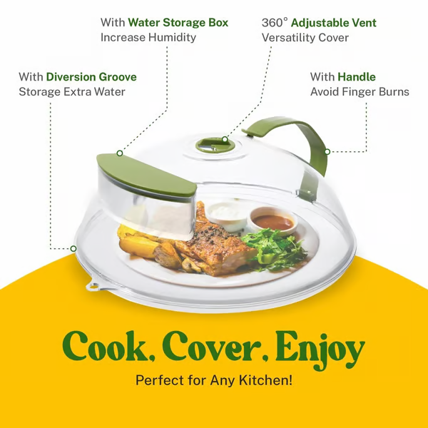 Microwave Food Cover with Built-In Steamer