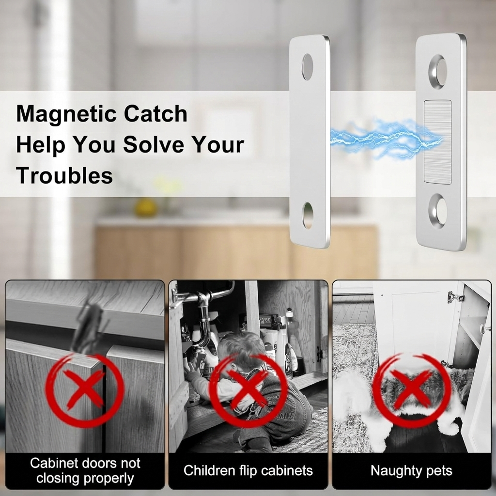 Ultra-Thin Self-Adhesive Magnetic Cabinet Door Catch (1 Set)