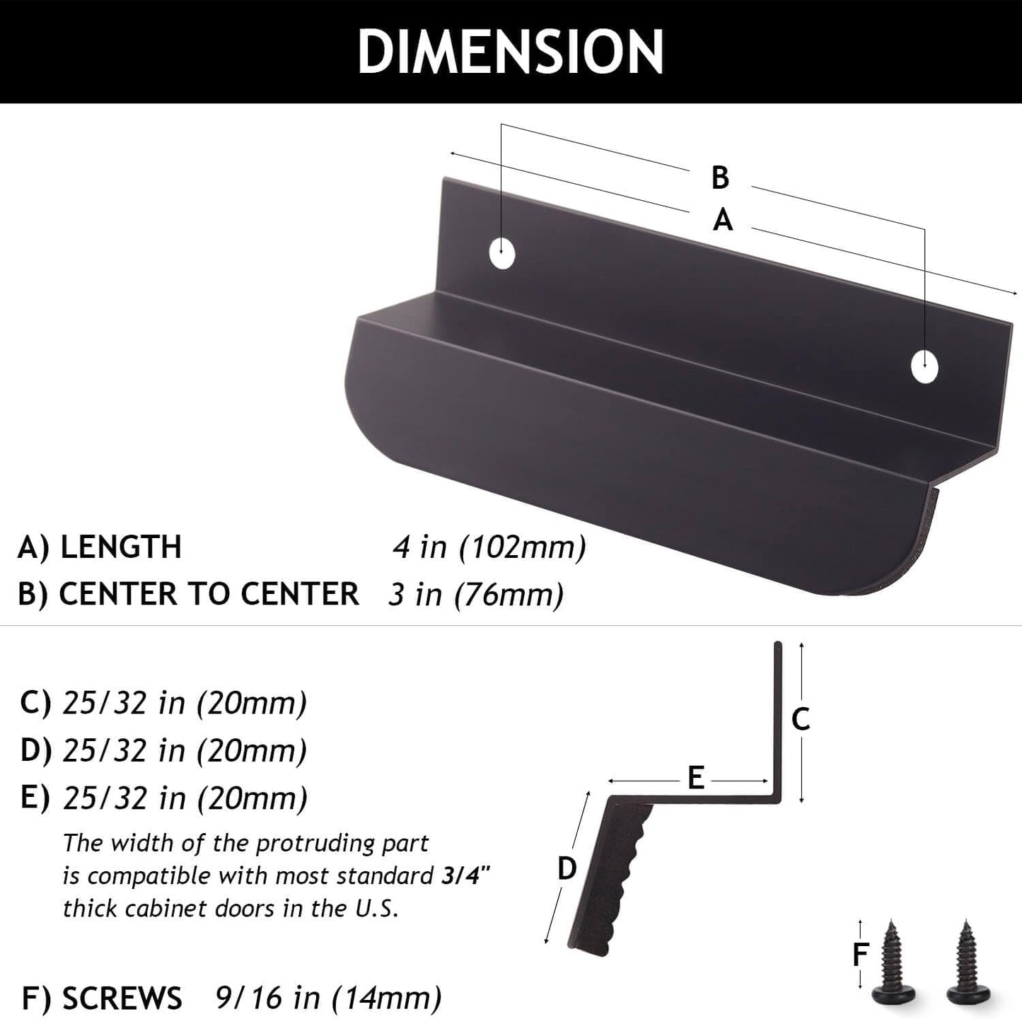 Under Cabinet Foot Pull with Adhesive and Screws (1 Pack)