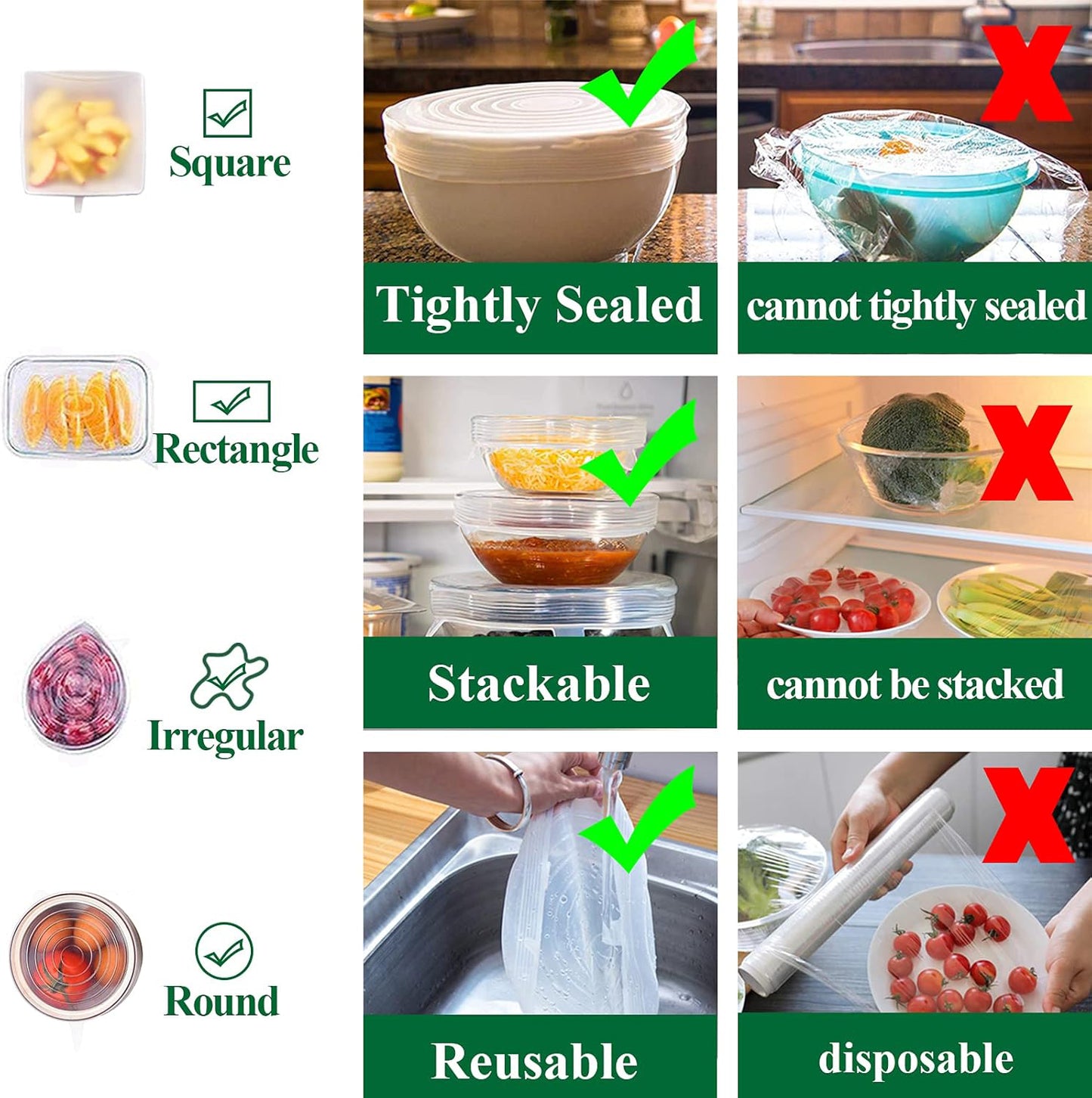 Set of 4 Food-Grade Silicone Food Storage Covers