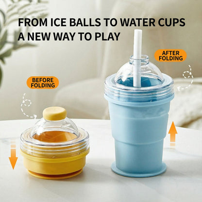 New Portable Silicone Folding Ice Hockey Cup With Built-in Straw