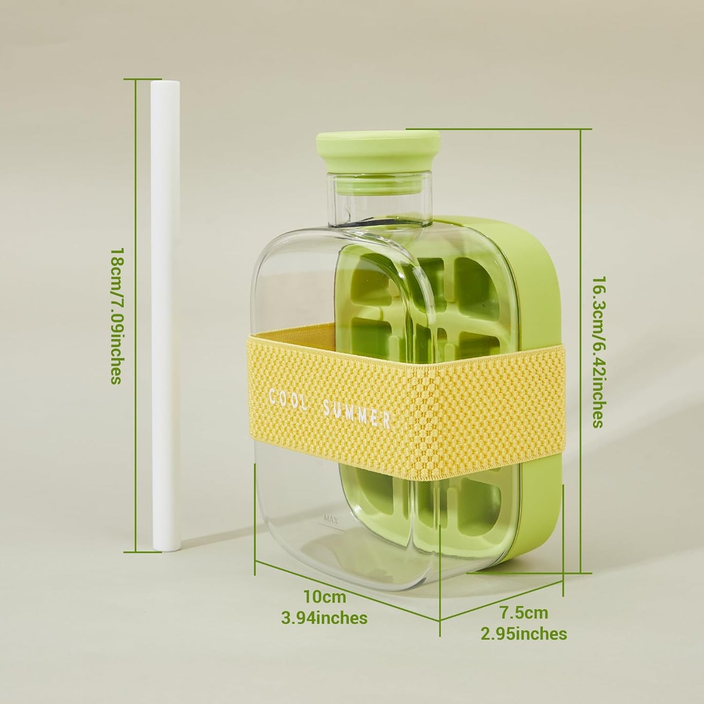 500ml Built-In Ice Cube Mold and Straw Refreshing Summer Ice Leak-Proof Bottle