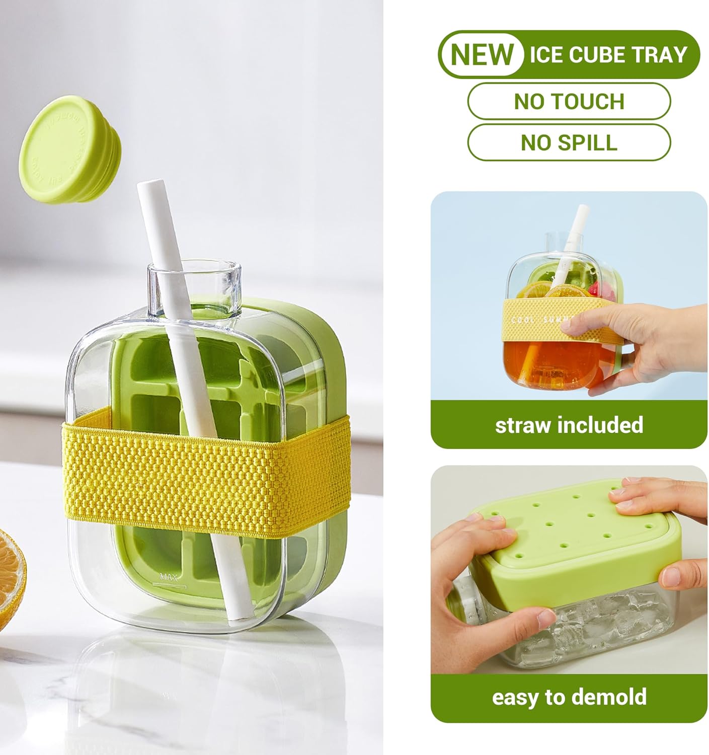 500ml Built-In Ice Cube Mold and Straw Refreshing Summer Ice Leak-Proof Bottle