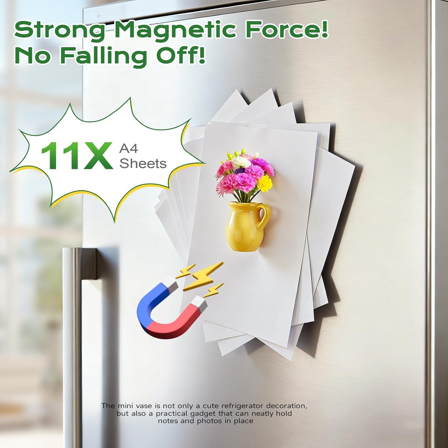 4PCS Handmade Refrigerator Magnets - Cute Mini Ceramic Vase Fridge Magnets with Artificial Flowers