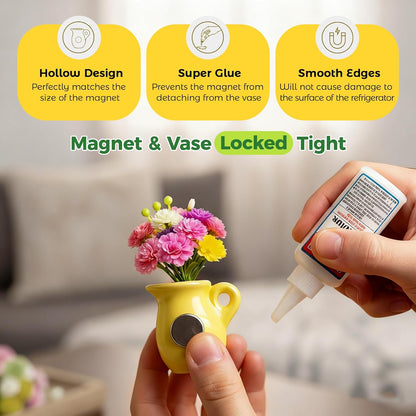 4PCS Handmade Refrigerator Magnets - Cute Mini Ceramic Vase Fridge Magnets with Artificial Flowers