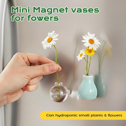 4PCS Handmade Refrigerator Magnets - Cute Mini Ceramic Vase Fridge Magnets with Artificial Flowers