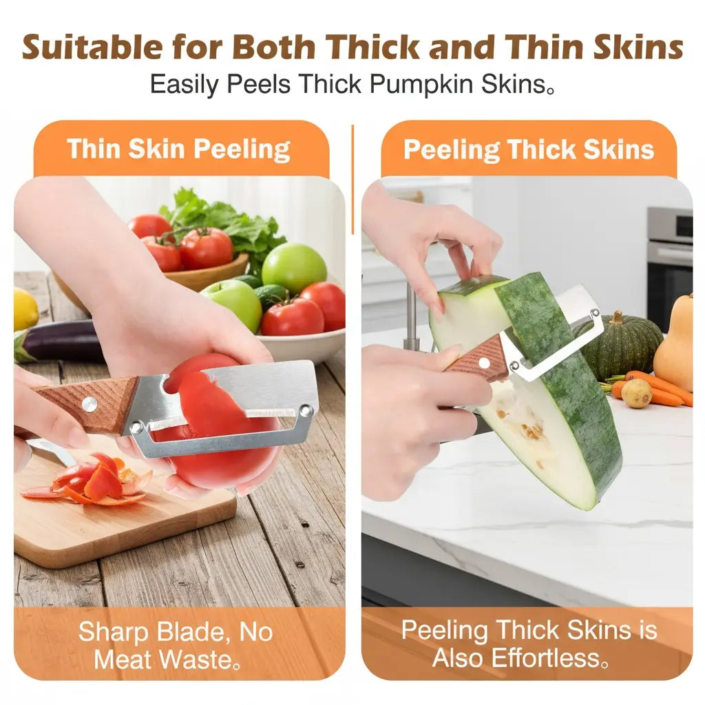 Wooden-Handled Stainless Steel Peeler with Built-In Bottle Opener
