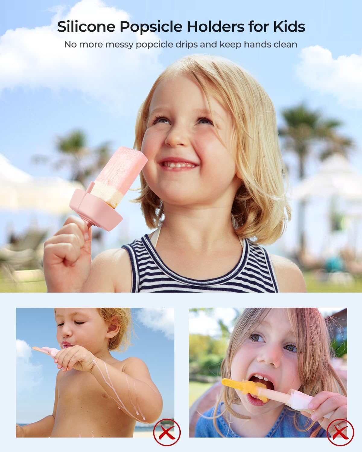 4Pack Random Color Drip-Free Silicone Popsicle Holders